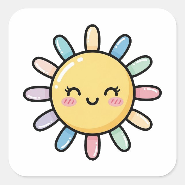 Adesivo Quadrado Smiling Sun – Cute Whimsical Illustration (Frente)