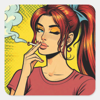 Adesivo Quadrado Smoking lovers | Pop art | Girl Stoner | Cigarette
