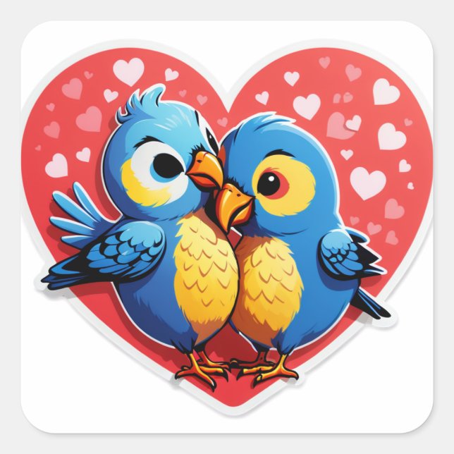 Adesivo Quadrado Smooches for You! – Lovebird Kiss Sticker (Frente)