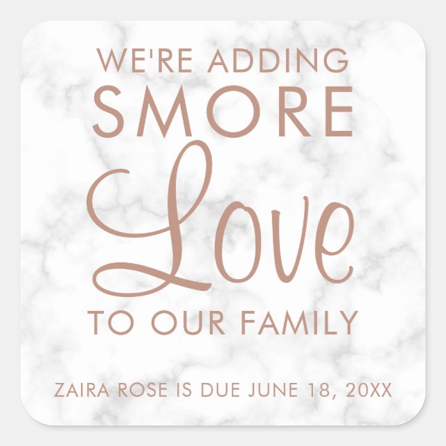 Adesivo Quadrado Smore Love Marble Rosa Dourado Girl Favor do Chá d (Frente)