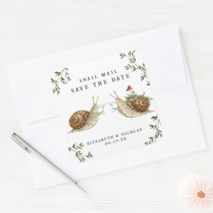 Adesivo Quadrado Snail Mail Save the Date Casamento Aquarela