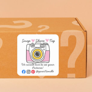 Adesivo Quadrado Snap & Share Agradecimento embalagem para redes so