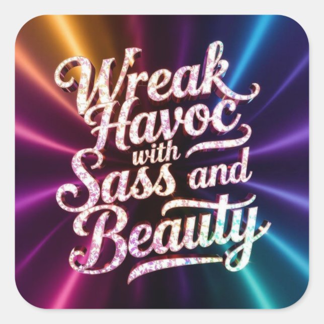 Adesivo Quadrado Snarky Wreak Havoc with Sass and Beauty Sticker (Frente)
