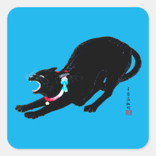 Adesivo Quadrado Snarling Hissing Black Japan Cat