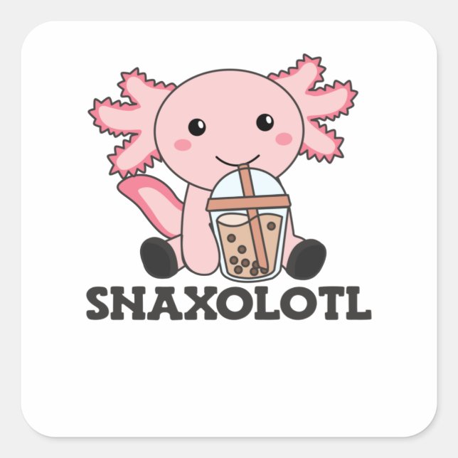 Adesivo Quadrado Snaxolotl Axolotl Bubble Tea Amadurece Animais Doe (Frente)