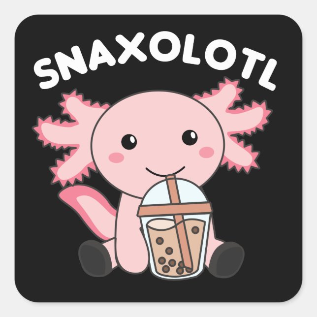 Adesivo Quadrado Snaxolotl Axolotl Bubble Tea Amadurece Animais Doe (Frente)