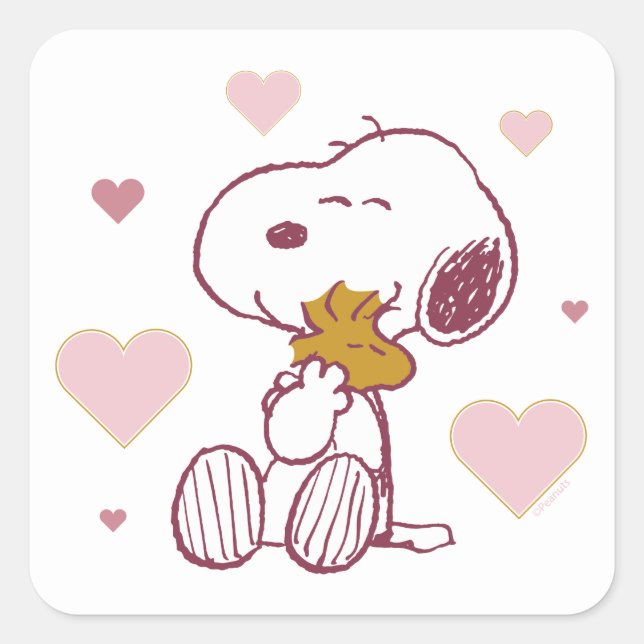 Adesivo Quadrado Snoopy & Woodstock - O amor é Snuggles e Cuddles (Frente)