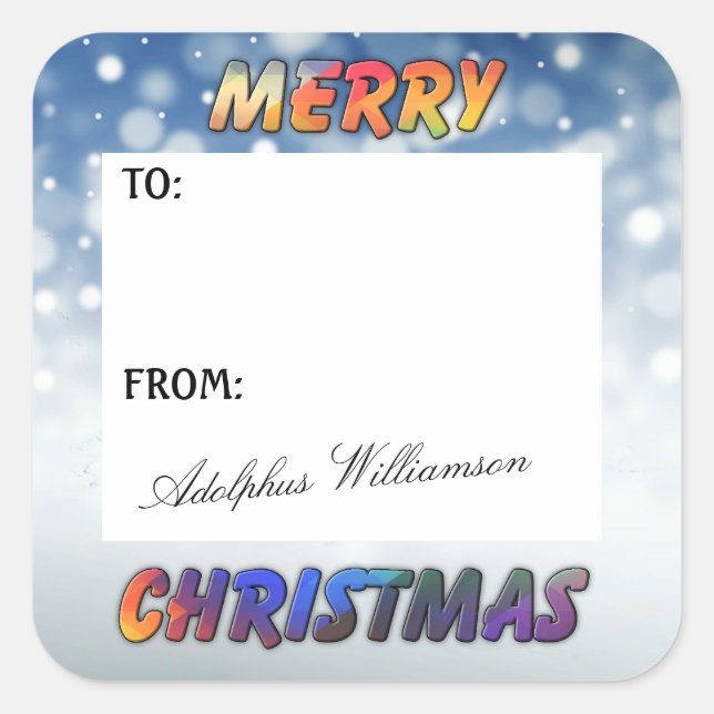 Adesivo Quadrado Snow and Merry Christmas gift Label (Frente)