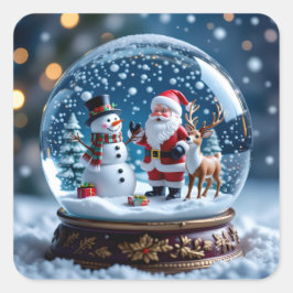 Adesivo Quadrado Snow globe with Santa and Reindeer