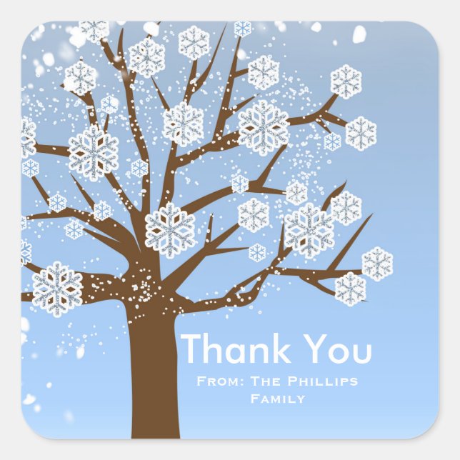 Adesivo Quadrado Snowflake Tree Winter Wonderland Snowy Sticker (Frente)