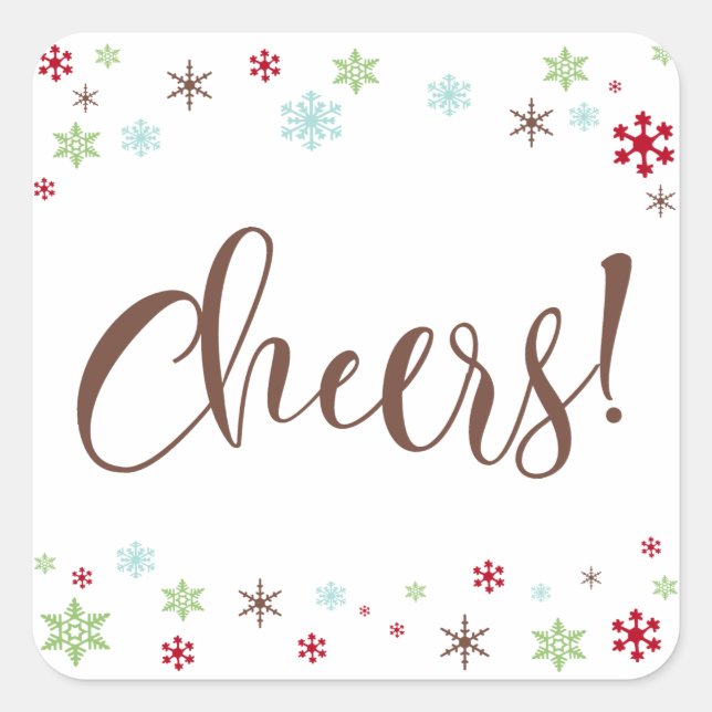 Adesivo Quadrado Snowflake Whimsy Cheers, Tipografia Castanha (Frente)