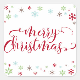 Adesivo Quadrado Snowflake Whimsy Feliz Natal Típica Vermelha