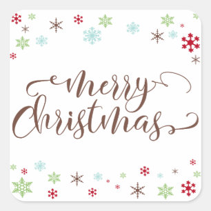 Adesivo Quadrado Snowflake Whimsy Feliz Natal, Tipografia Castanha