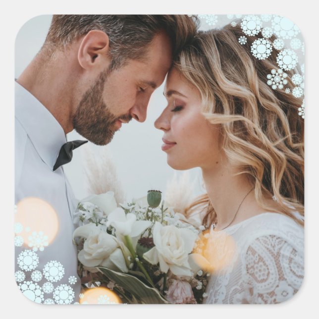 Adesivo Quadrado Snowflakes Adorava Joy Kisses Foto Casamento (Frente)