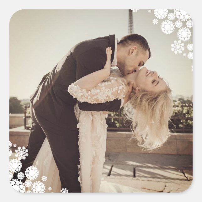 Adesivo Quadrado Snowflakes Adorava Joy Kisses Foto Casamento (Frente)