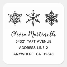 Adesivo Quadrado Snowflakes Endereço de Regresso de Natal Minimalis