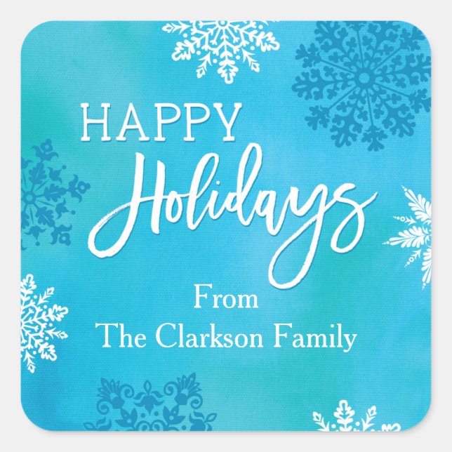 Adesivo Quadrado Snowflakes Happy Holidays Sticker (Frente)