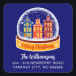 Adesivo Quadrado Snowglobe Christmas Village Endereço para devoluçã<br><div class="desc">Snowglobe Christmas Village Return Address Labels Perfect return address etiqueta adesivos para os seus presentes de Natal nesta época de Natal! Ou deixar um belo presente na porta do seu vizinho ou para o professor favorito do seu filho. Nada diz como eles são doces como alguns bens de férias cozidos...</div>