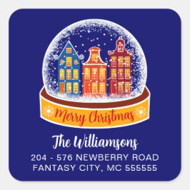 Adesivo Quadrado Snowglobe Christmas Village Endereço para devoluçã
