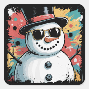 Adesivo Quadrado Snowman Christmas Brushsalvaguardar Splatter Legal