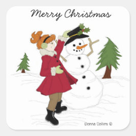 Adesivo Quadrado Snowman e Little Girl Sticker