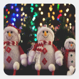 Adesivo Quadrado Snowman e ornamentos familiares na árvore