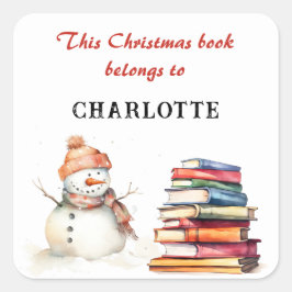 Adesivo Quadrado Snowman Este Livro De Natal Pertence Ao Nome Perso