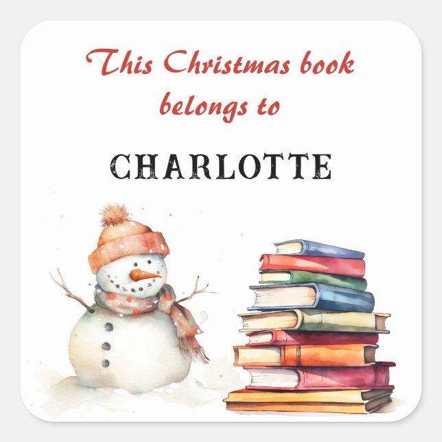 Adesivo Quadrado Snowman Este Livro De Natal Pertence Ao Nome Perso (Frente)