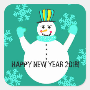 Adesivo Quadrado Snowman Feliz ano novo Stickers Quadrados