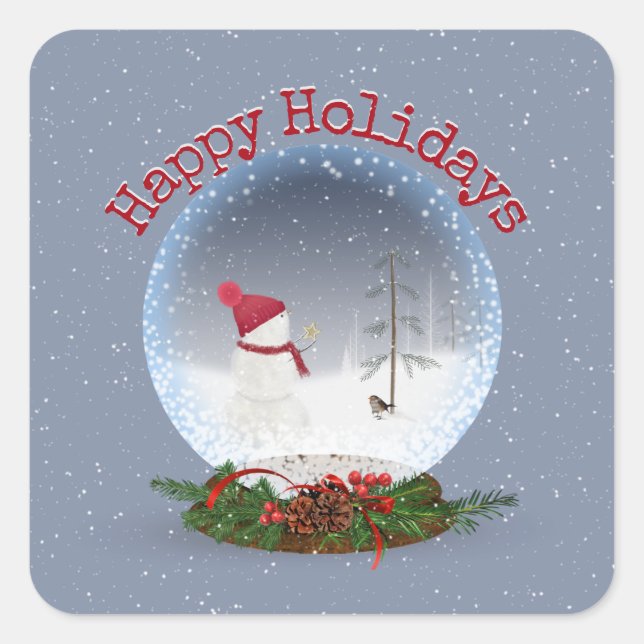 Adesivo Quadrado Snowman No Globo De Neve De Natal (Frente)