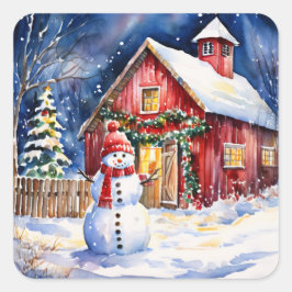 Adesivo Quadrado Snowman no Natal da Fazenda Vintage