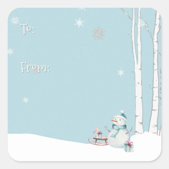 Adesivo Quadrado Snowman Sled Presente Para Personalizado (Frente)