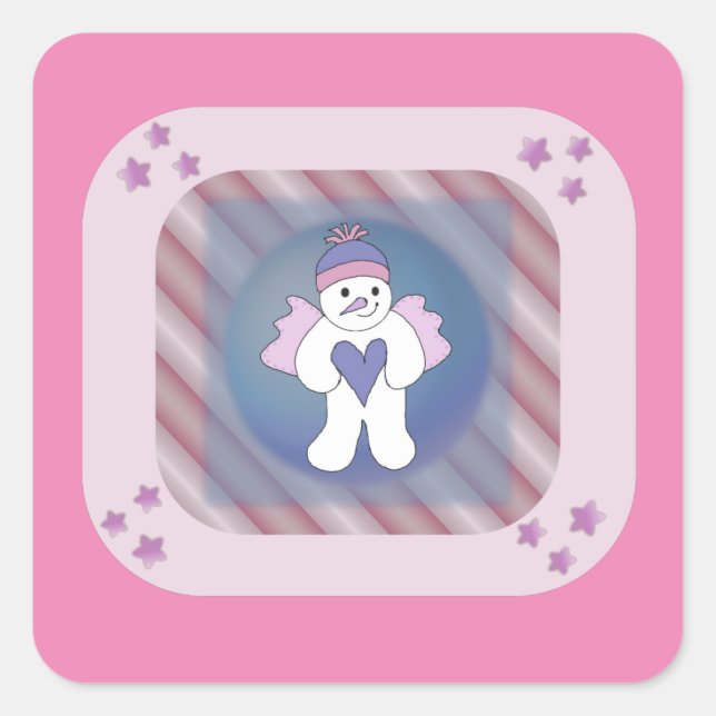 Adesivo Quadrado Snowman Snow Angel Pink Square Sticker (Frente)