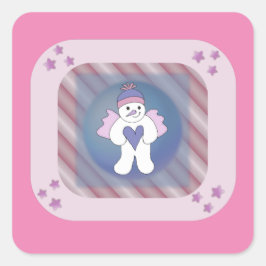 Adesivo Quadrado Snowman Snow Angel Pink Square Sticker
