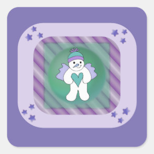 Adesivo Quadrado Snowman Snow Angel Purple Square Sticker
