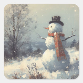 Adesivo Quadrado Snowman Vintage Painting