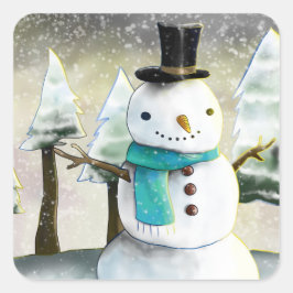 Adesivo Quadrado Snowman Whimsical no Desenho de Natal