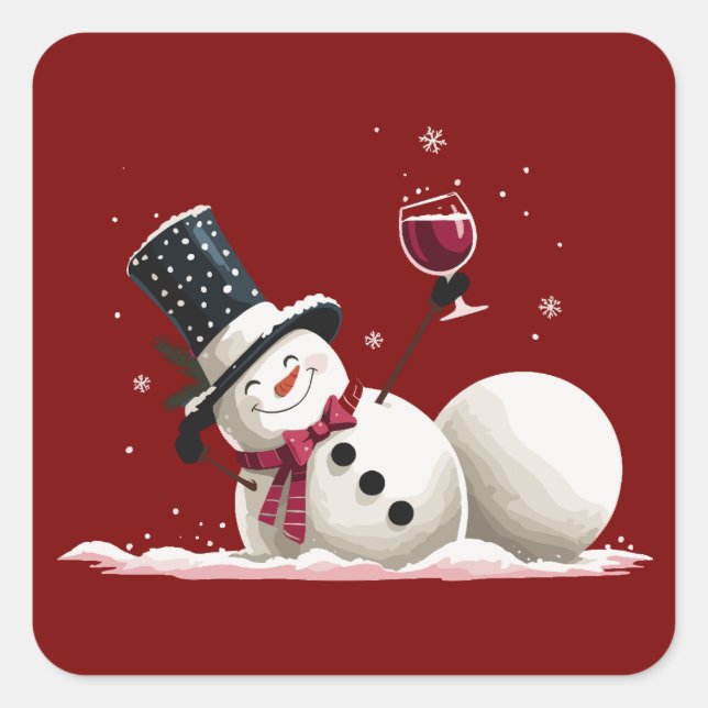 Adesivo Quadrado Snowman With Wine Christmas Gift Xmas Holiday  (Frente)