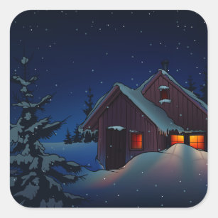 Adesivo Quadrado SnowWinter Night Landscape Square Sticker
