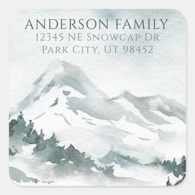Adesivo Quadrado Snowy Watercolor Mountain - Endereço de Devolução  (Frente)