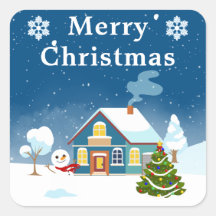 Snowy Winter Village Scene Feliz Natal