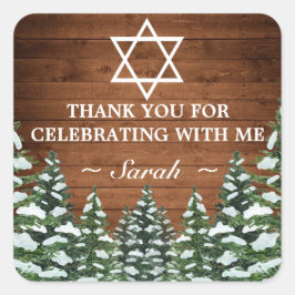 Adesivo Quadrado Snowy Wood & Forest Pine Bar Bat Mitzvah Obrigado