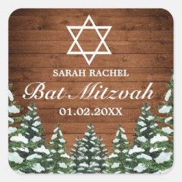 Adesivo Quadrado Snowy Wood & Forest Rural Pine Bar Bat Mitzvah