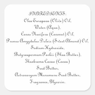 Adesivo Quadrado Soap Skincare Ingredient Listing Product Simplesme