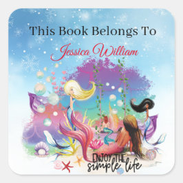 Adesivo Quadrado Sob O Mar De Turquesa Roxa Do Oceano Sereia