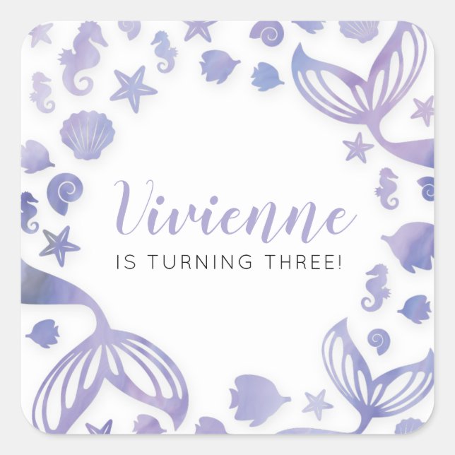 Adesivo Quadrado Sob o mar Sereia Aniversário (Frente)