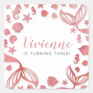 Adesivo Quadrado Sob o mar Sereia Aniversário