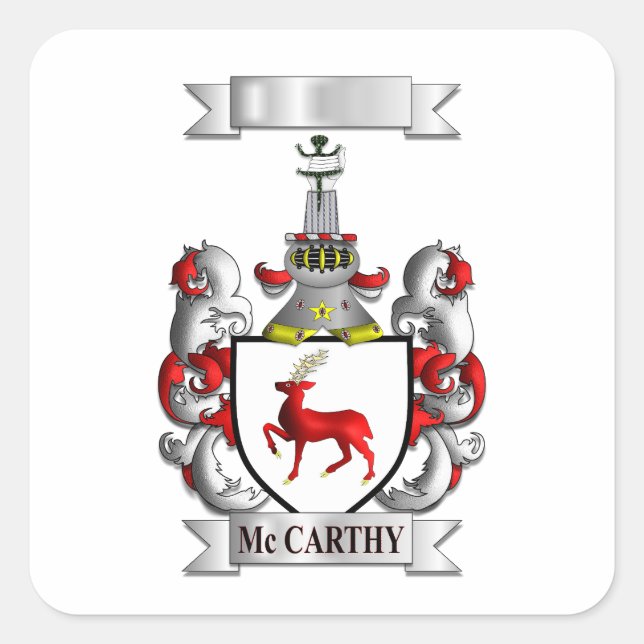 Adesivo Quadrado Sobrenome McCarthy e Escudo (Frente)