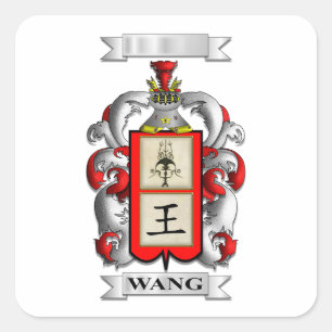 Adesivo Quadrado Sobrenome Wang e Escudo