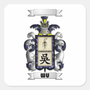 Adesivo Quadrado Sobrenome Wu e Escudo